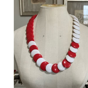 Vintage Red and White Beaded Disc Necklace